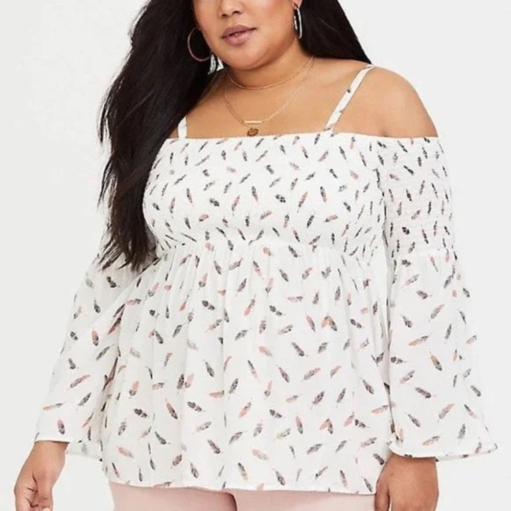 Torrid size 1 feather blouse shirt cold shoulder challis top